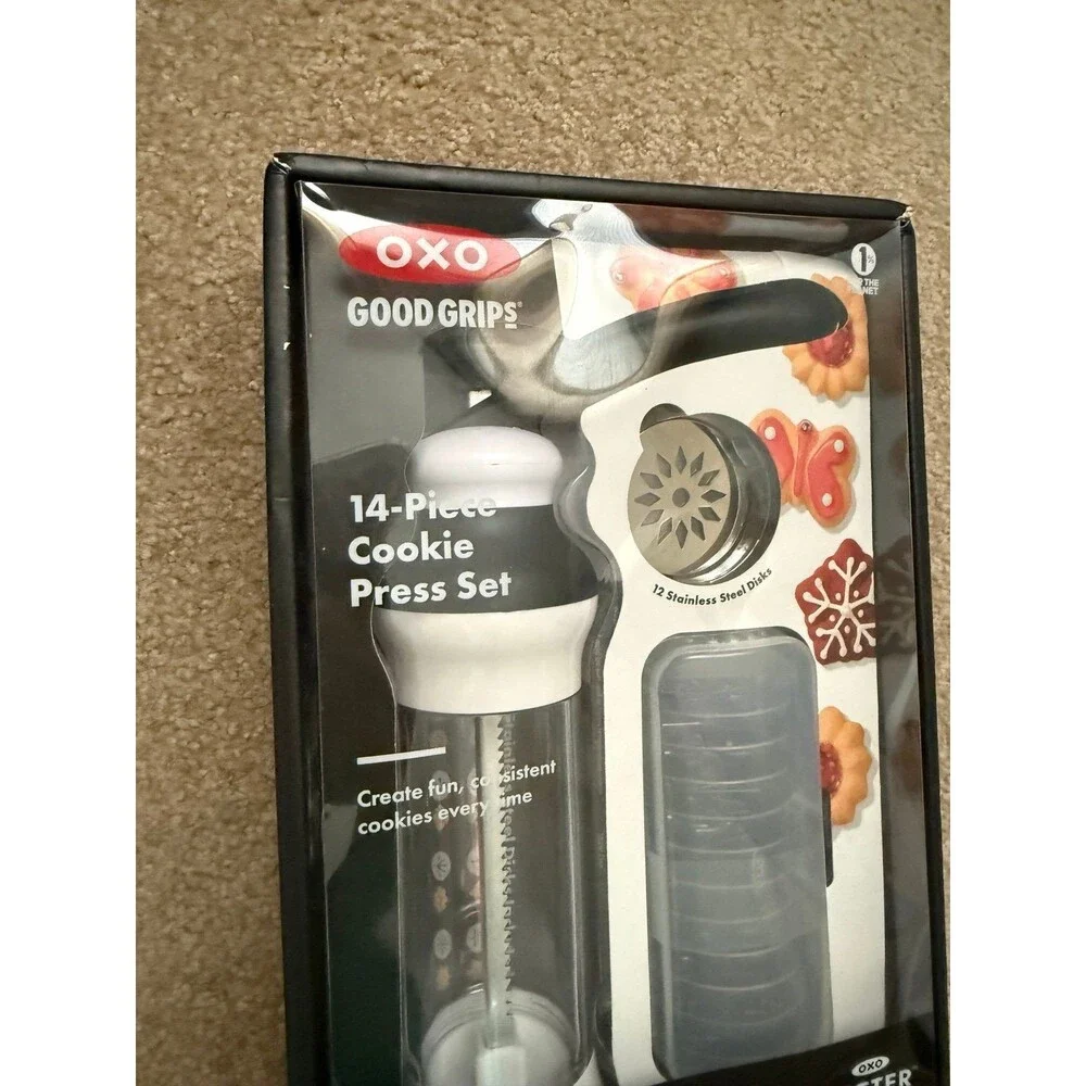 OXO Good Grips 14 Piece Cookie Press Set White & Black NEW Holiday Baking